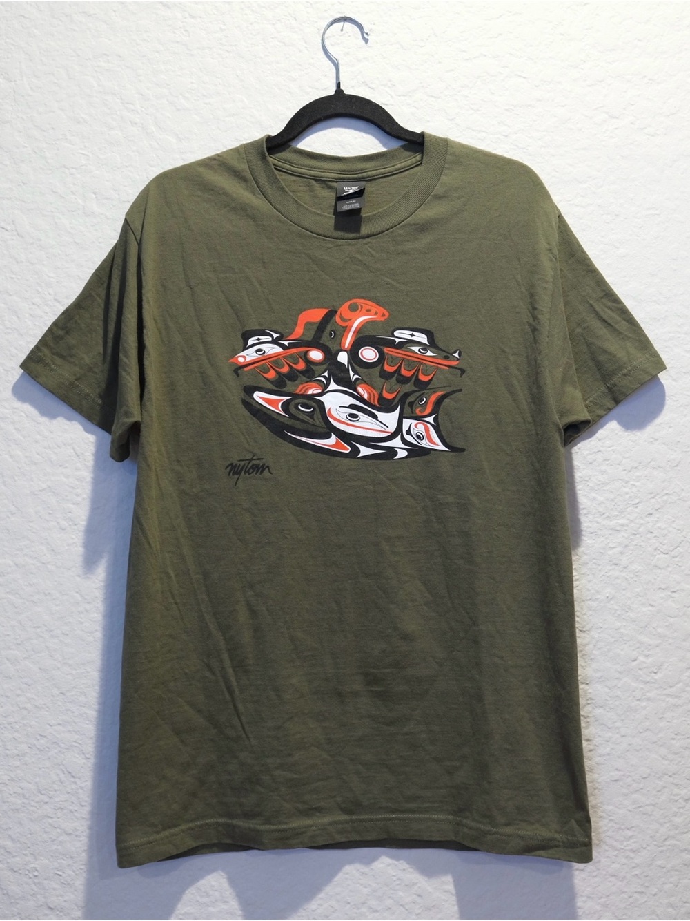 PNW Indigenous Art Tee by Nytom John Goodwin Makah Tribe Neah Bay Size M Green